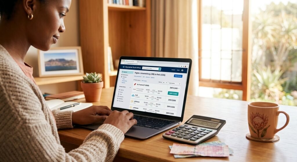 comparing cost of flights to France from South Africa online