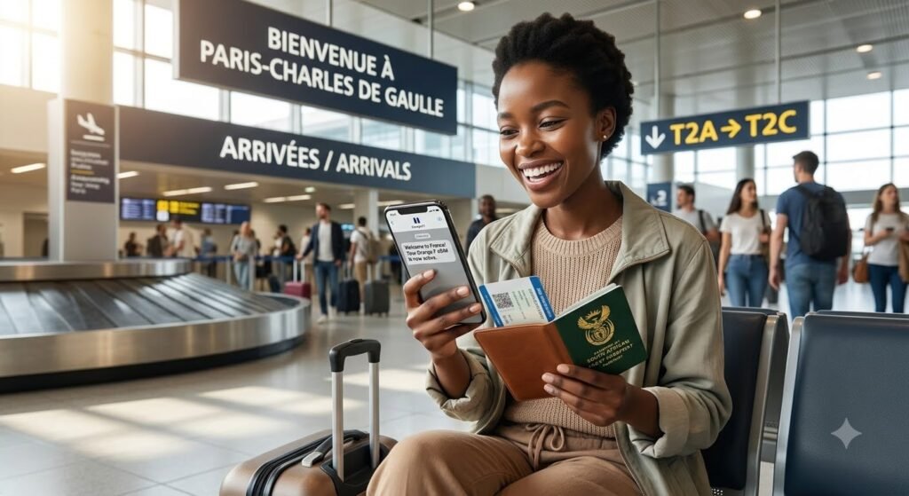 staying connected after landing on flights to France from South Africa