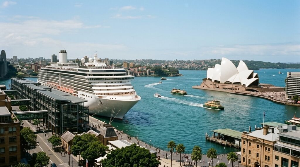 Cruise ship docked in Sydney Harbour near the Opera House