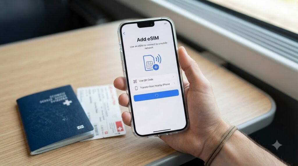 iPhone Add eSIM settings screen for Switzerland
