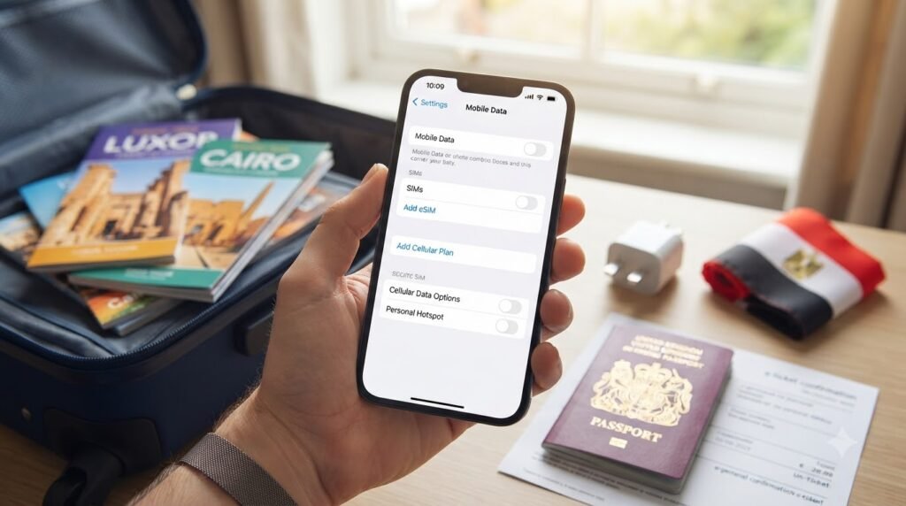 iPhone settings screen showing Add eSIM option for installing an Egypt eSIM