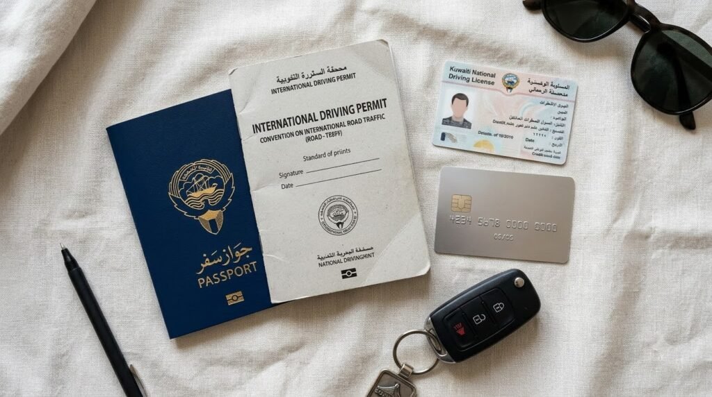 Passport, driving licence, International Driving Permit and car keys required for car rental in Kuwait