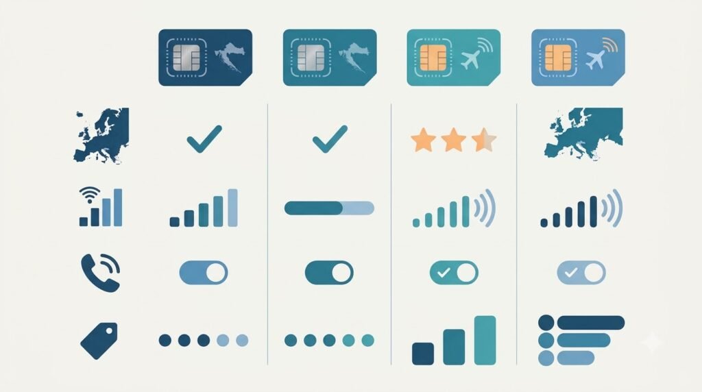 Infographic comparing Croatia eSIM provider options for US travelers.