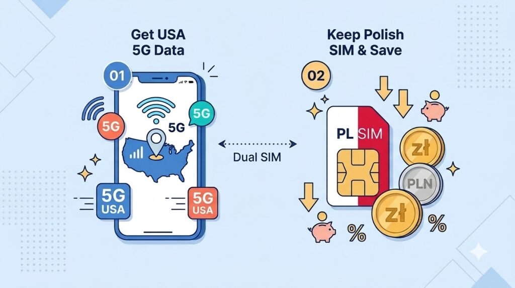 Comparison of USA eSIM data plans and keeping Polish number active to avoid roaming fees"